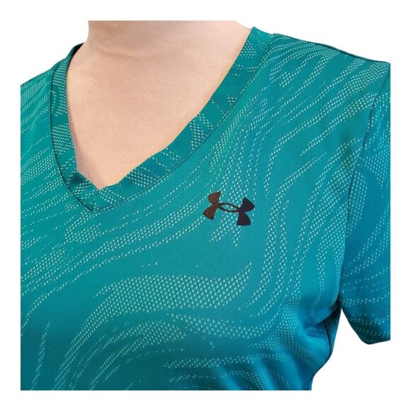UNDER ARMOUR SZ S Teal Green Short-sleeve V-neck Athletic T-shirt Top - Picture 3 of 6